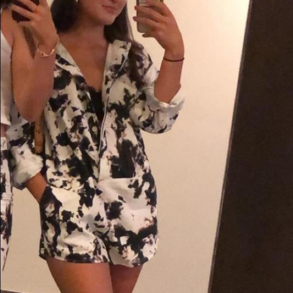 Cynthia Rowley White and Black Rye Dye Romper